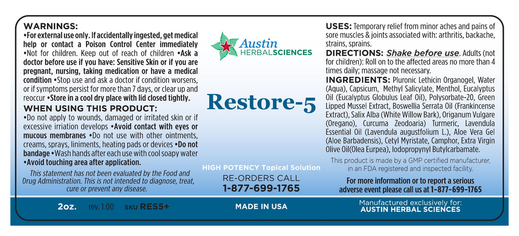 Restore-5 full product label